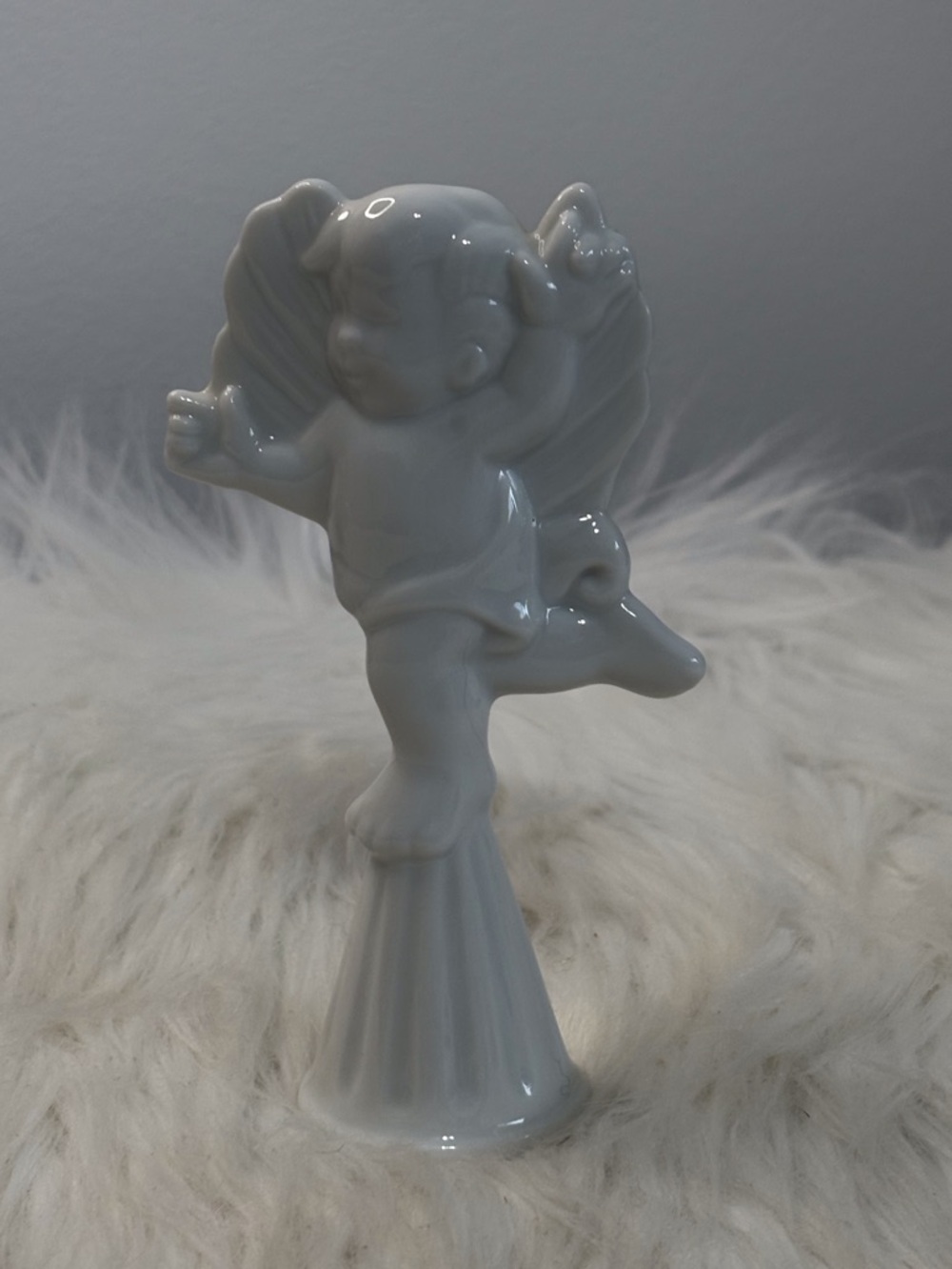 PartyLite White Ceramic Angel Figurine with Green Logo